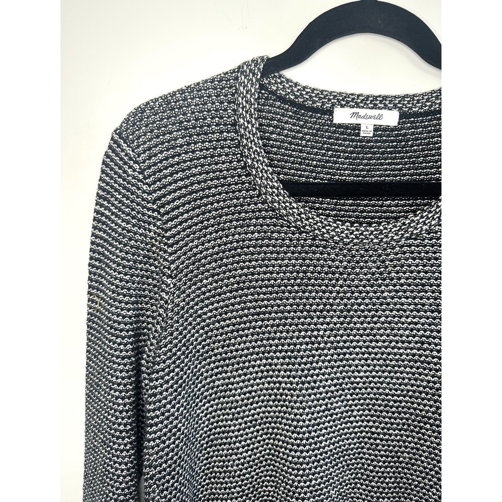 Madewell Size L Women's Pullover Striped Black‎ White Textured Knit Long Sleeve - Picture 4 of 11